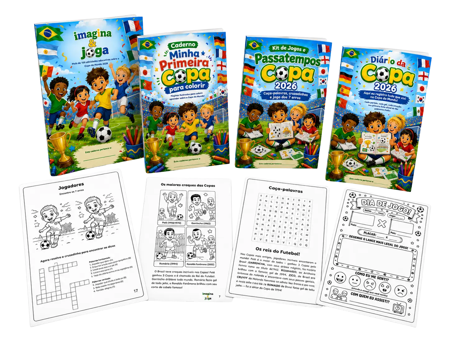 Mockup do Imagina e Joga com páginas internas coloridas